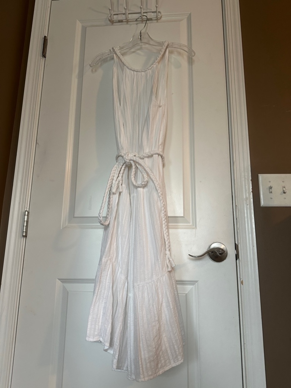 LOFT White Sleeveless Maxi Dress with Braided Waist Tie